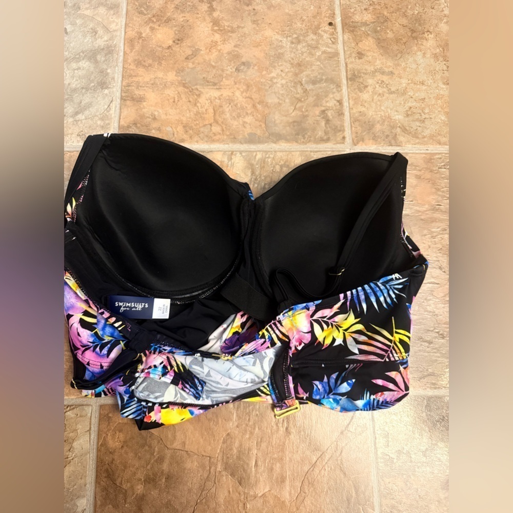 NWT Swimsuits For All Faux Flyaway Tropical Print Top Tankini Pink Blue Black 22 - Picture 7 of 10